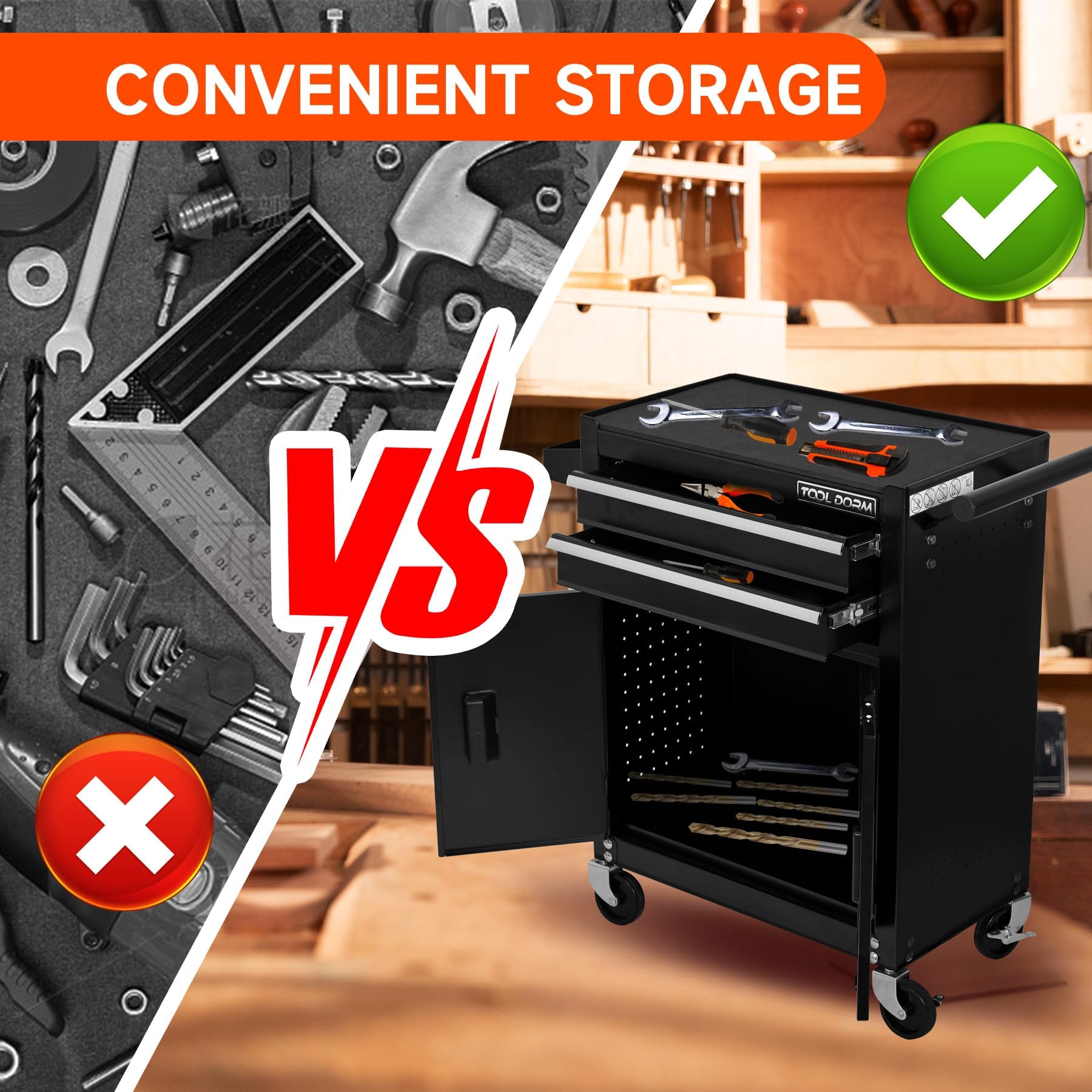 Uniquement pour la livraison sur waybill Cabinet à double porte avec deux tiroirs Panier d'outils TT202BK