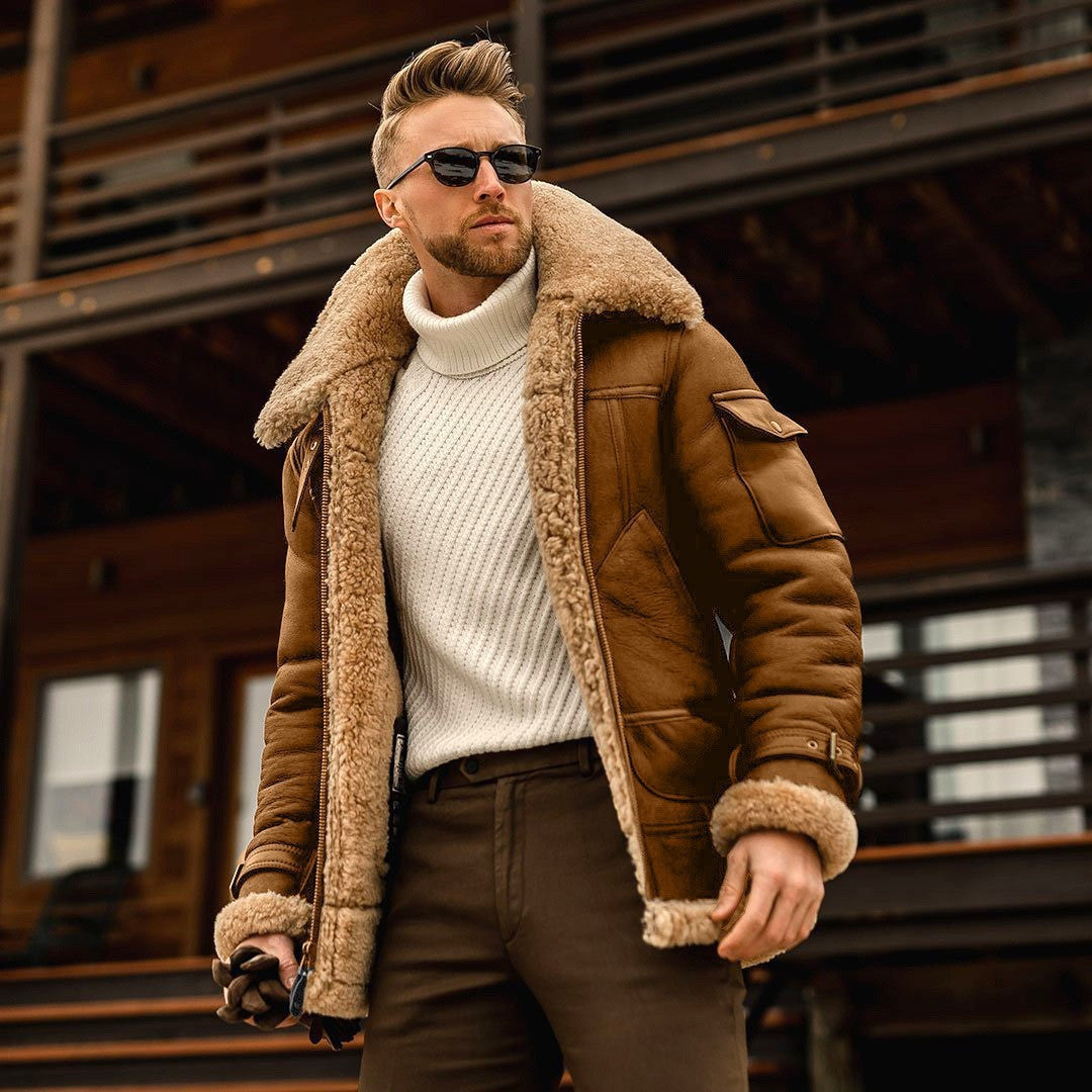 Manteau d'hiver pour hommes à la frontière Veste en cuir composite de grande taille