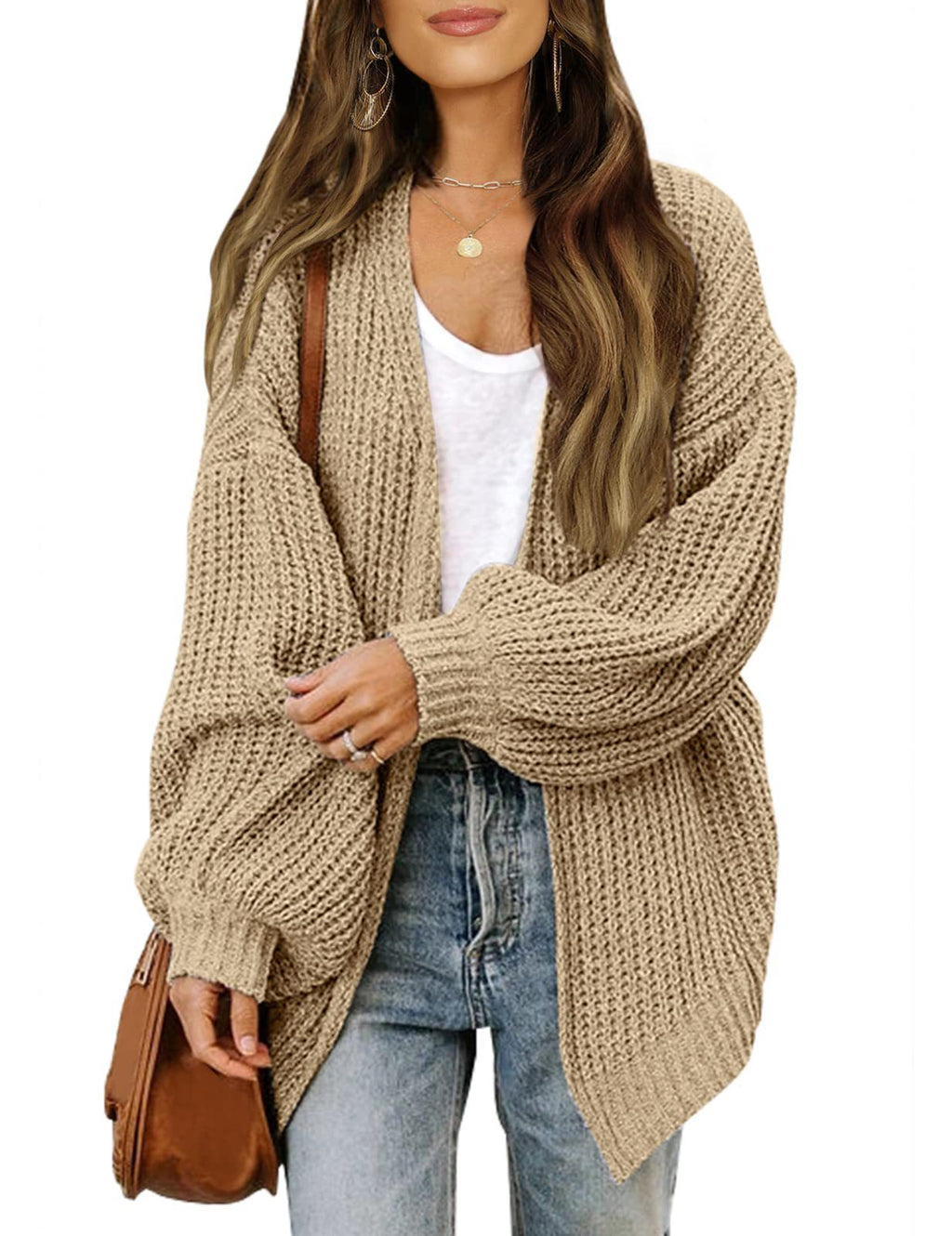 Lanterne à manches féminines Chunky-knit Cardigan Sweater Coat