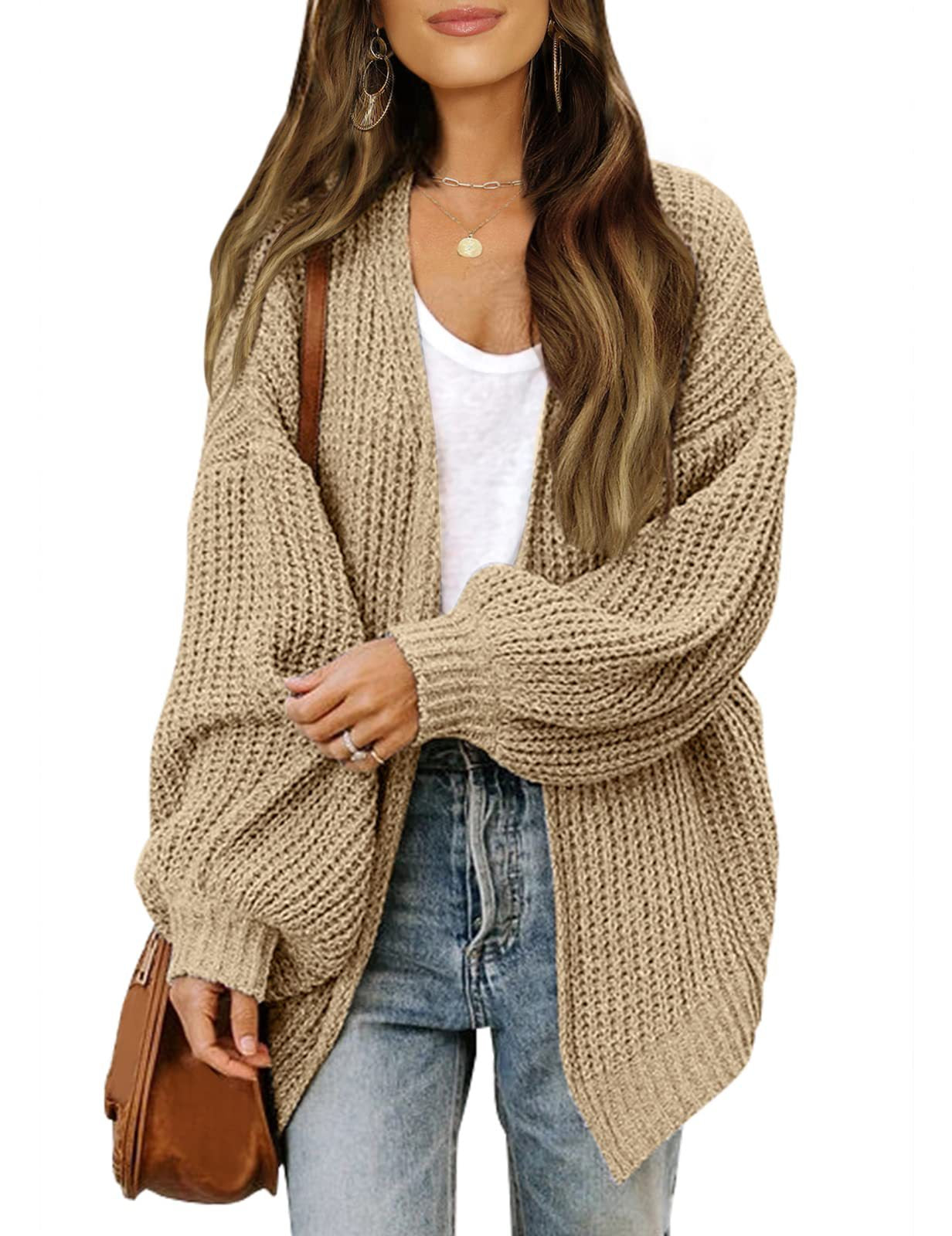 Lanterne à manches féminines Chunky-knit Cardigan Sweater Coat