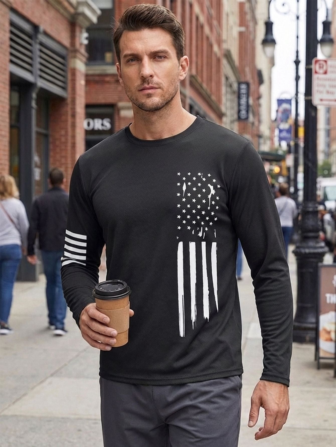 Hommes Outdoor Casual Sportif Col d'équipage Manches longues