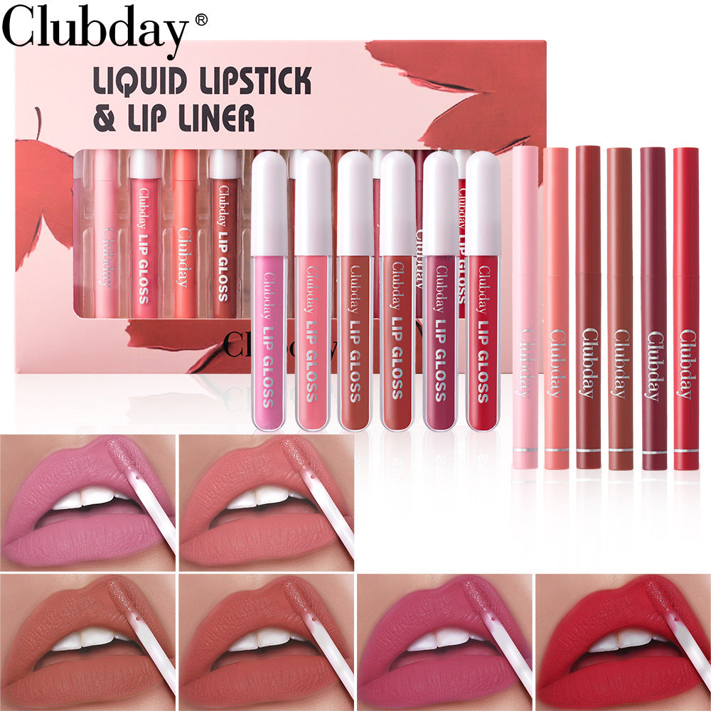 Velvet durable Matte Lip Glaze Mist Surface Crochet ligne stylo à lèvres 6plus6 ensemble combiné facile