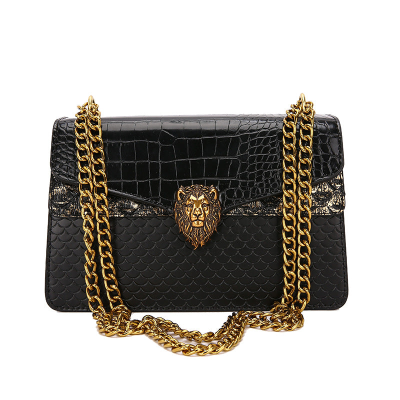 Sac sous-armé rétro avec chaîne et motif crocodile