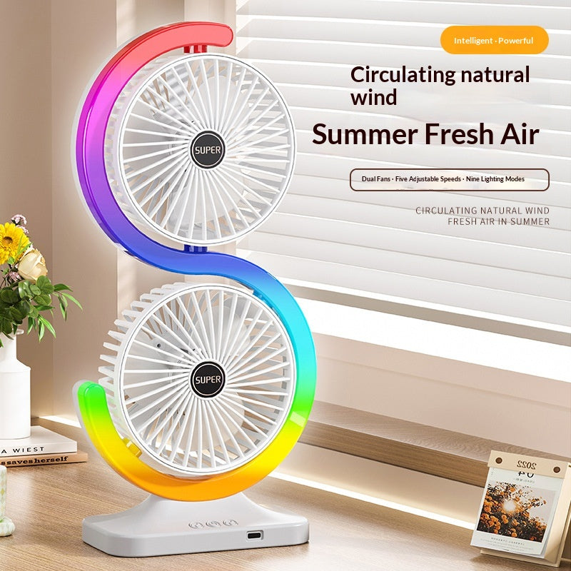 Ventilateur de lumière ambiant à double tête circulant mini