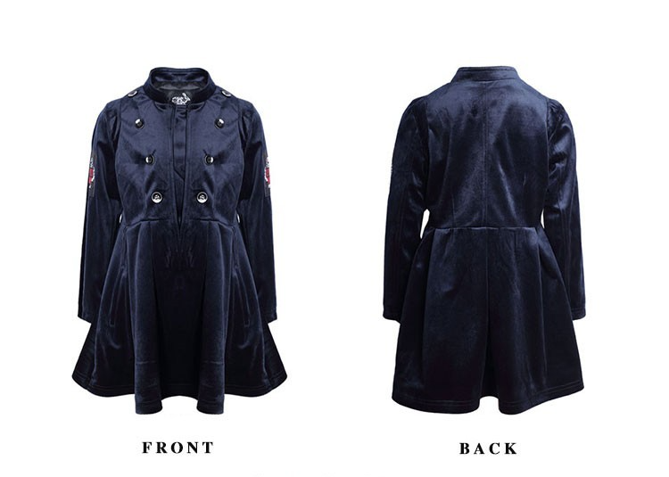 Robe de trench en velours bleu marine vintage fille 3-4-5 Y