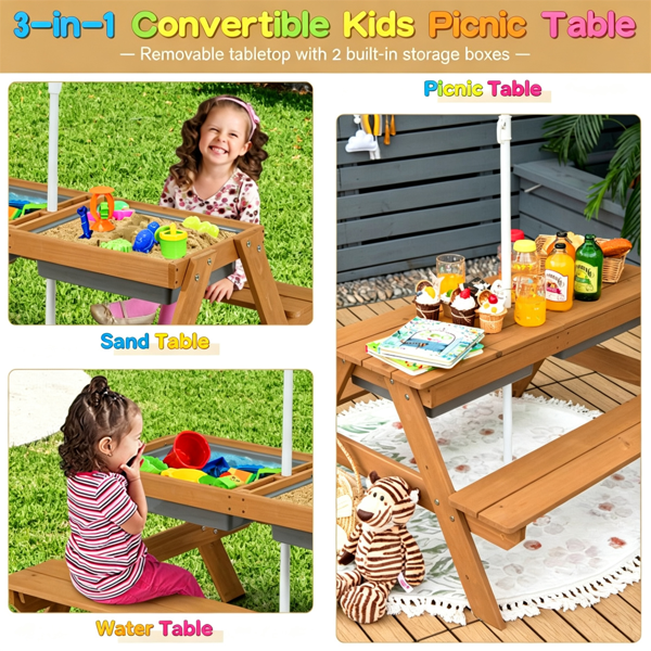 3-en-1 Table de pique-nique pour enfants avec parapluie réglable