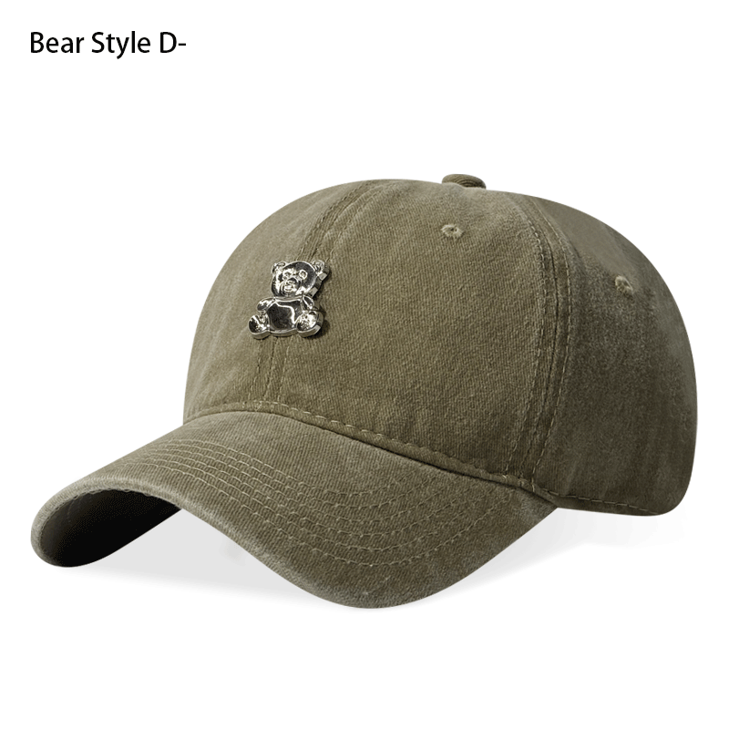 Mignon Teddy Bear Vintage Lavé chapeau de papa 3D en métal Emblem Casquette réglable Streetwear