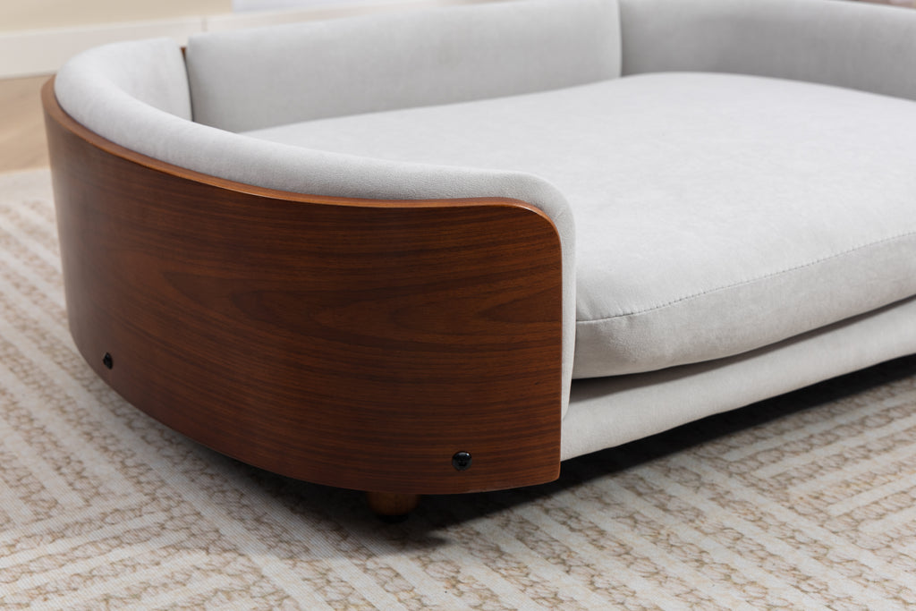 Style scandinave Lit de chien élevé Sofa Pet avec pieds en bois massif et noyer Bent Wood Bac