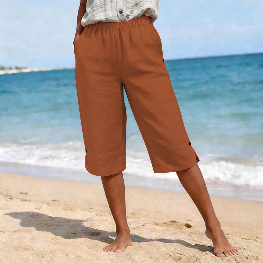 Pantalons casuals élastiqués pour dames Été High-waist