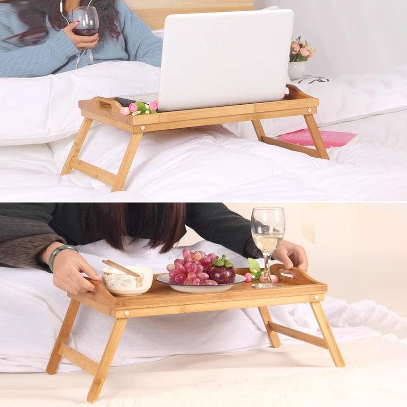 Table de lit en bois de bambou avec pieds pliants Petit déjeuner Portable