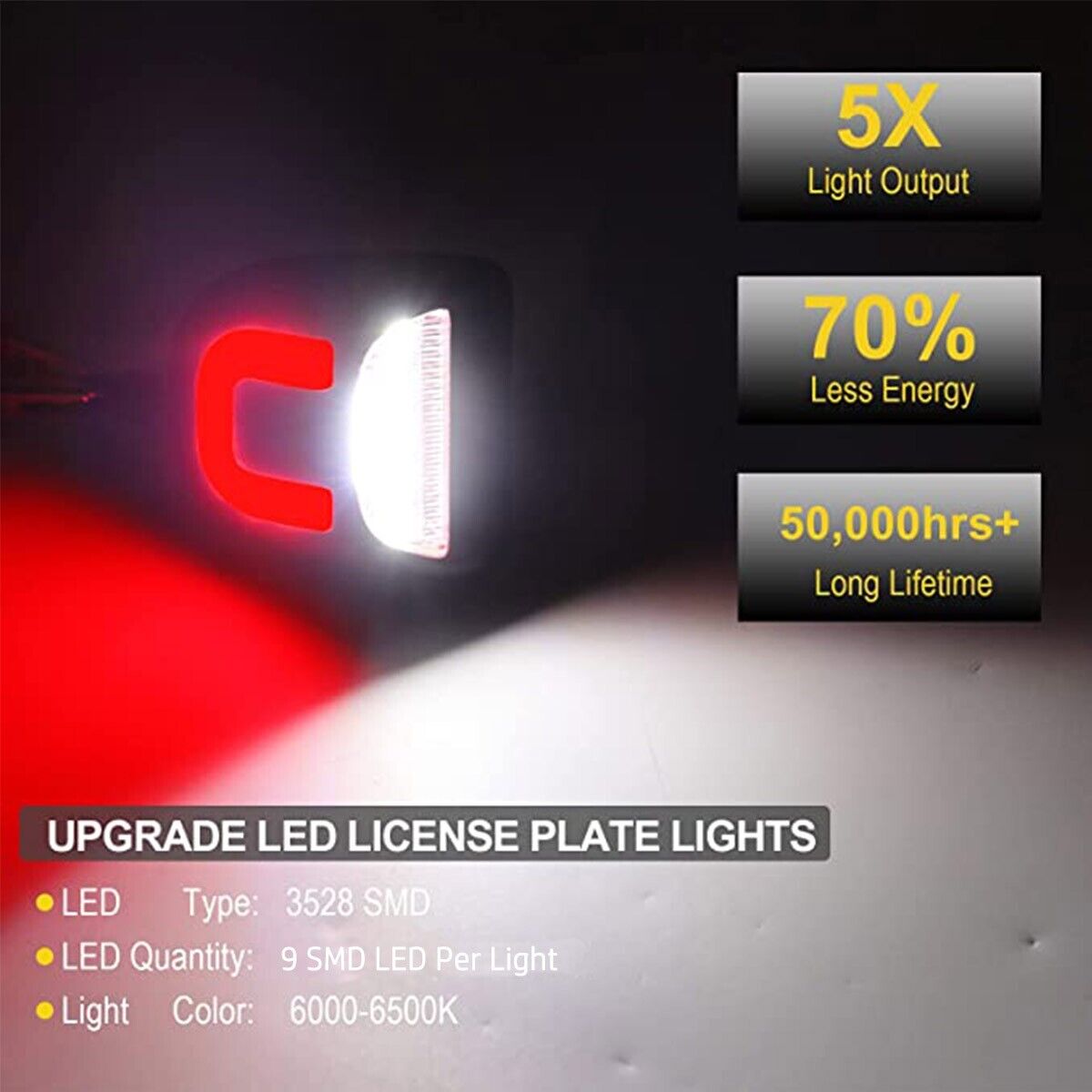 2X LED plaque de licence lumière rouge DRL lampe de tube pour Silverado GMC Sierra 1500 2500