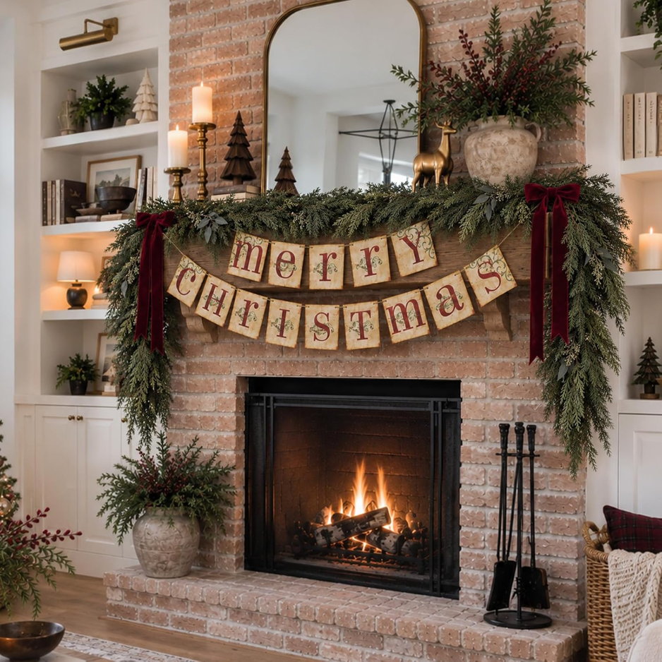 Décorations de Noël - Ancienne bannière de Noël pour décoration maison
