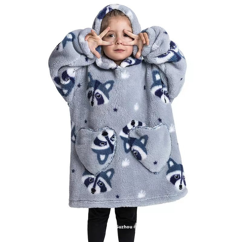 Garçons et filles Velours de coton confortable Vêtement résistant au froid Lazy Blanket Hooted Plus-size