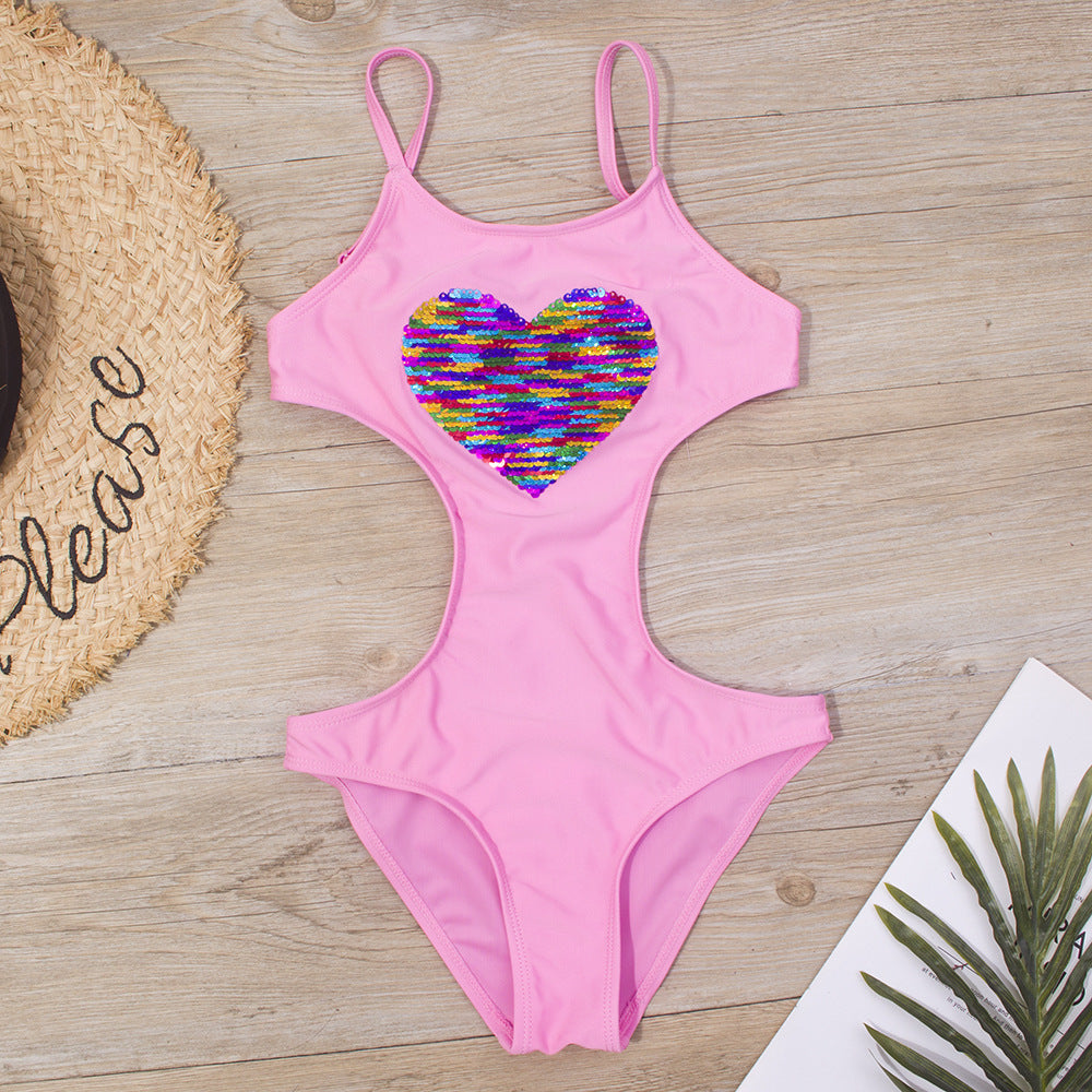 Peach Heart Ajustable Girls Maillot de bain simple