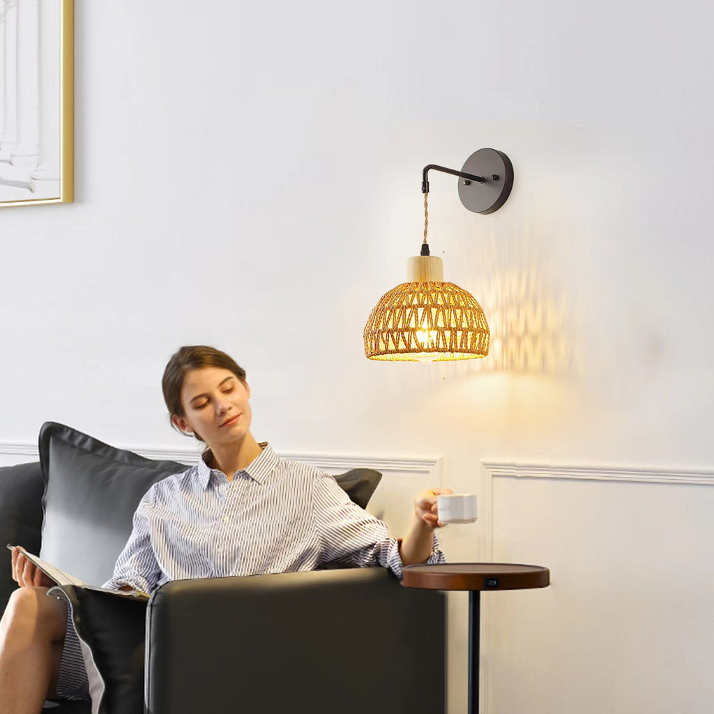 Rattan Vintage lampe murale de chanvre agricole