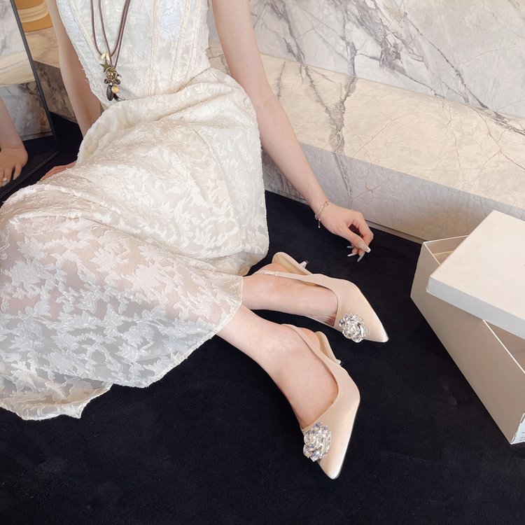 Été Femmes Strass Camellia Pointée Toe Haut Talon Sandales