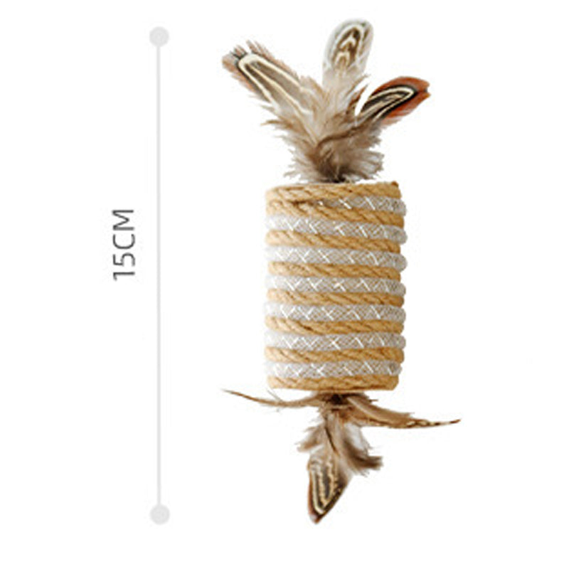 Jouet avec plumes de chat Rope de chanvre pour griffe auto-agrippante Rouleau sonore pour animaux de compagnie Bi