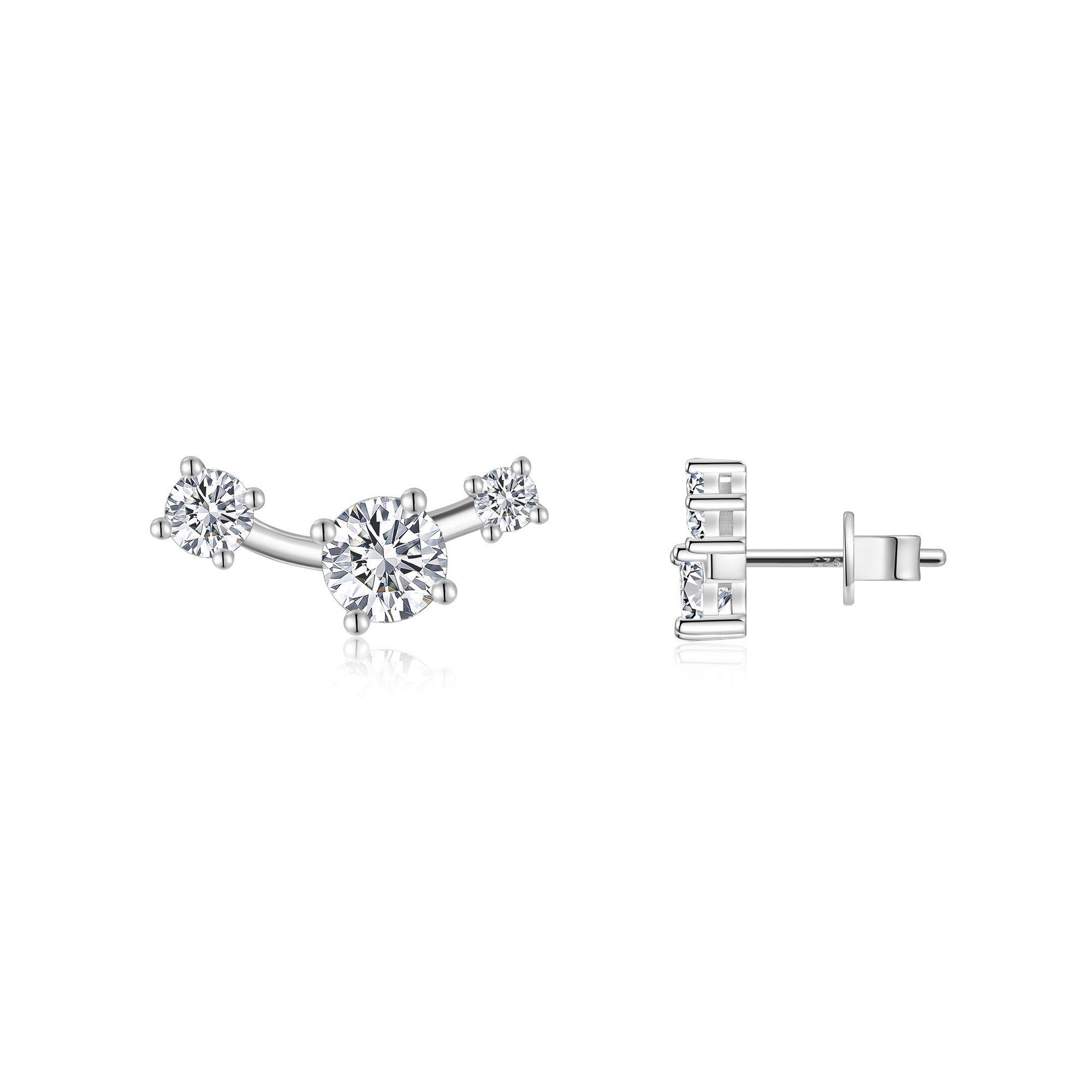 S925 Boucles d'oreilles en argent sterling à trois tons courbes