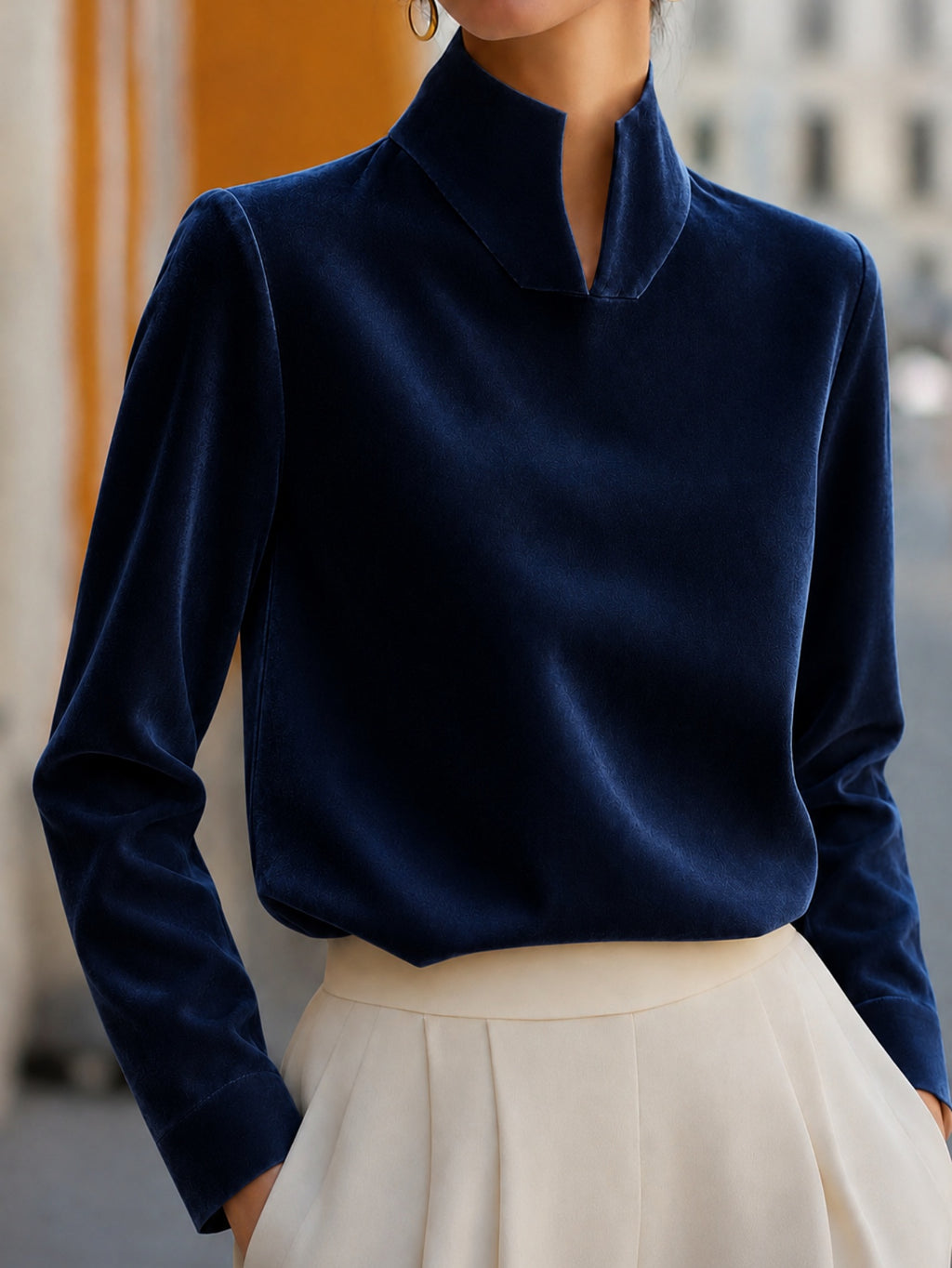Chemise à manches longues à col chinois