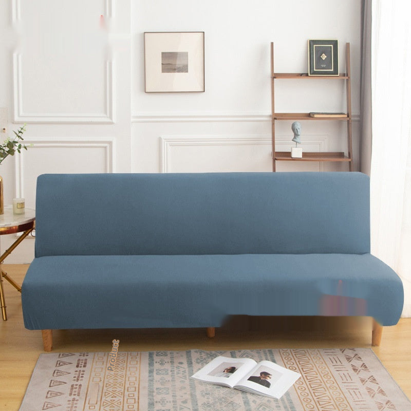 Housse de canapé en tissu monocolore sans bras haute-élastique entièrement fermée