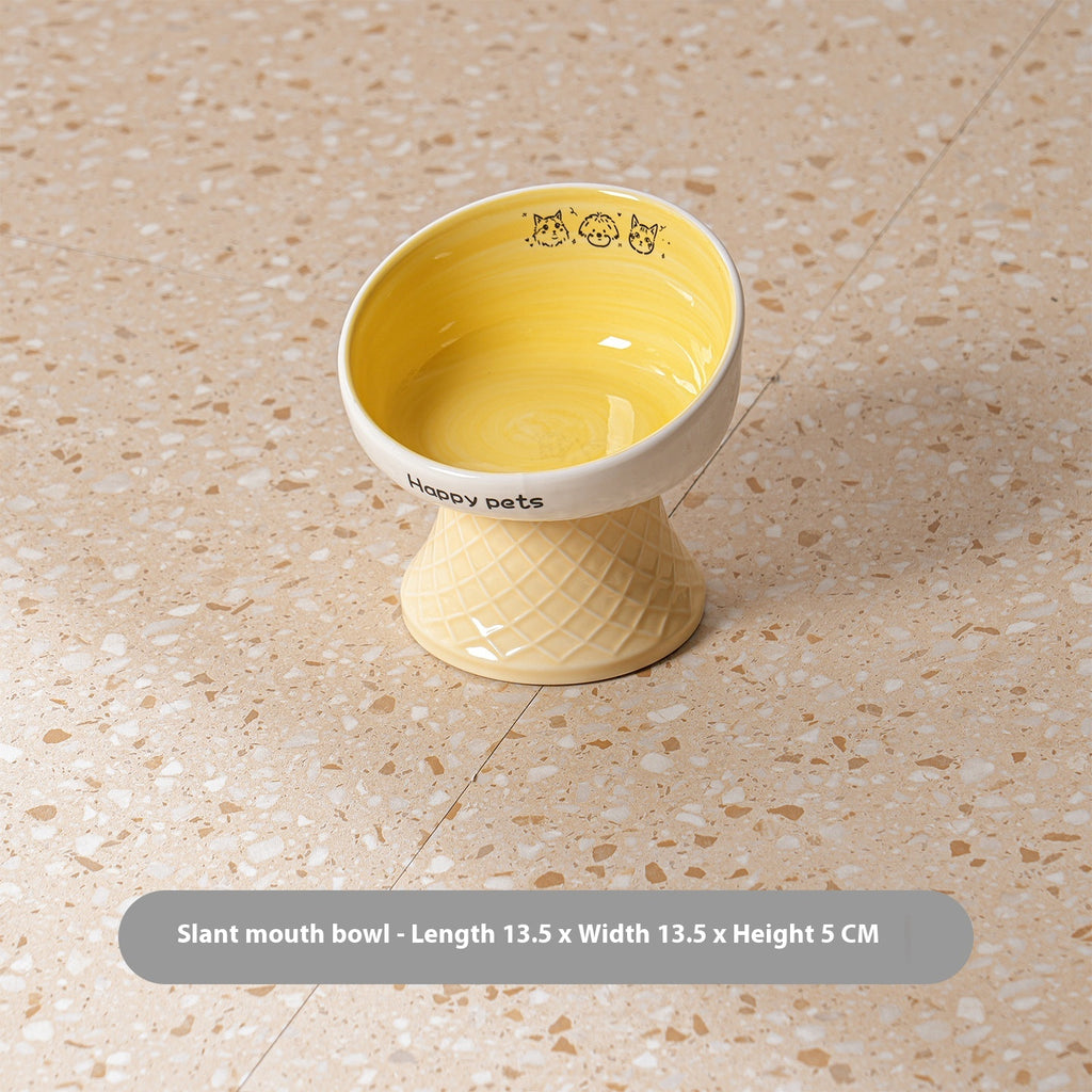 Céramique High Foot Cat Bowl Protection du cou pas facile à frapper sur Snack Dish Brinking Wate