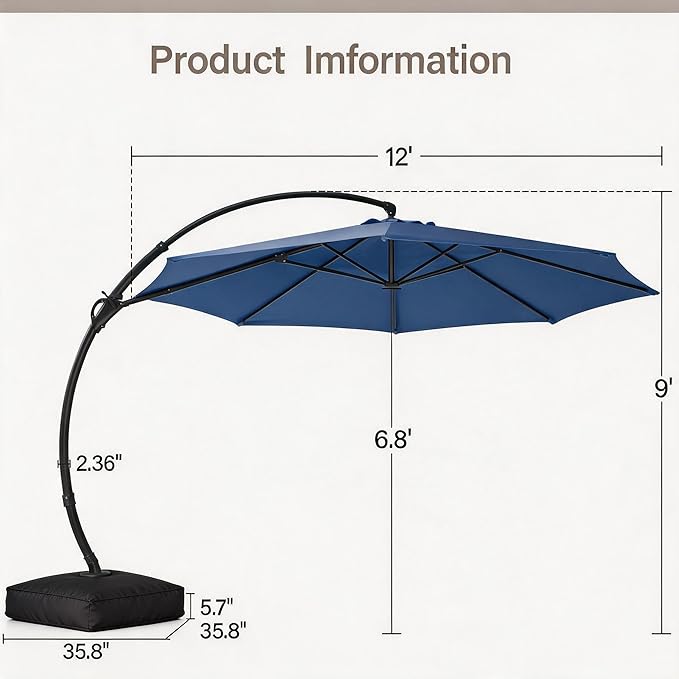 Parapluie de patio de cantilever 12ft Parapluie de patio de cantilever avec base inclus Grand R