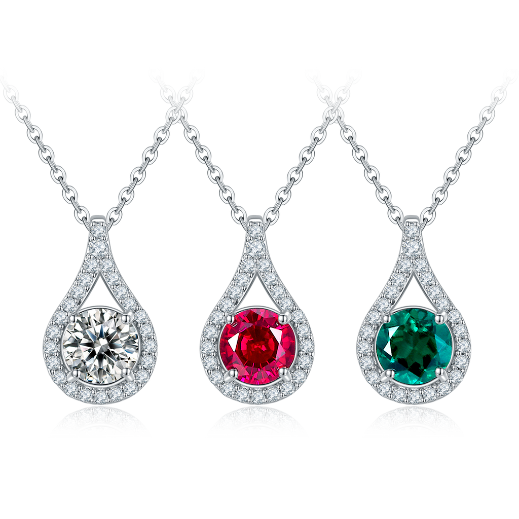 S925 Collier en argent sterling Teardrop Halo