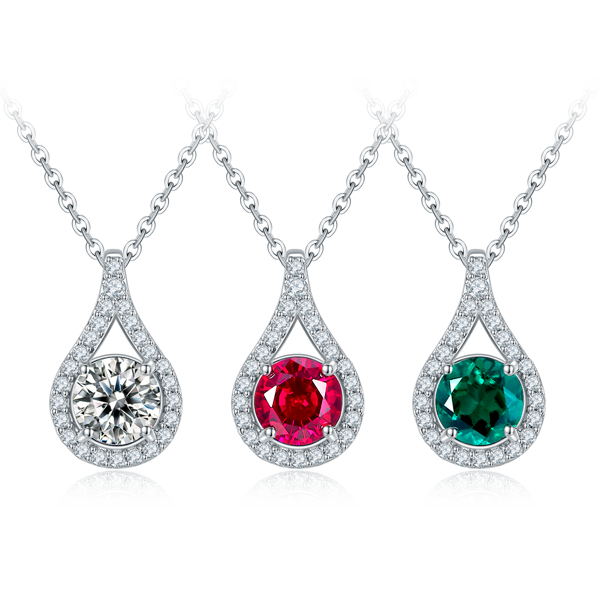 S925 Collier en argent sterling Teardrop Halo