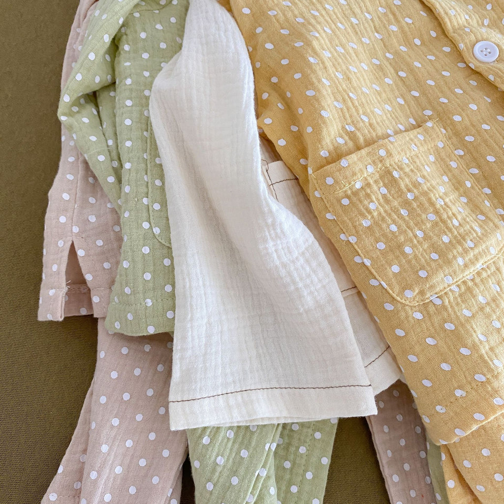 Pyjama pour enfants Cotton Gauze Polka Dot Longue Manches Deux pièces