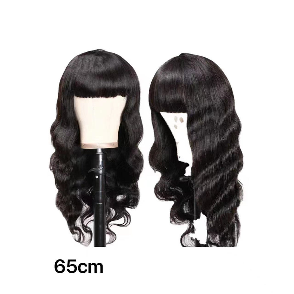 Perruque féminine Air Bangs Long Curly cheveux Big Wave Roll noir Moyen chimique cheveux fibre