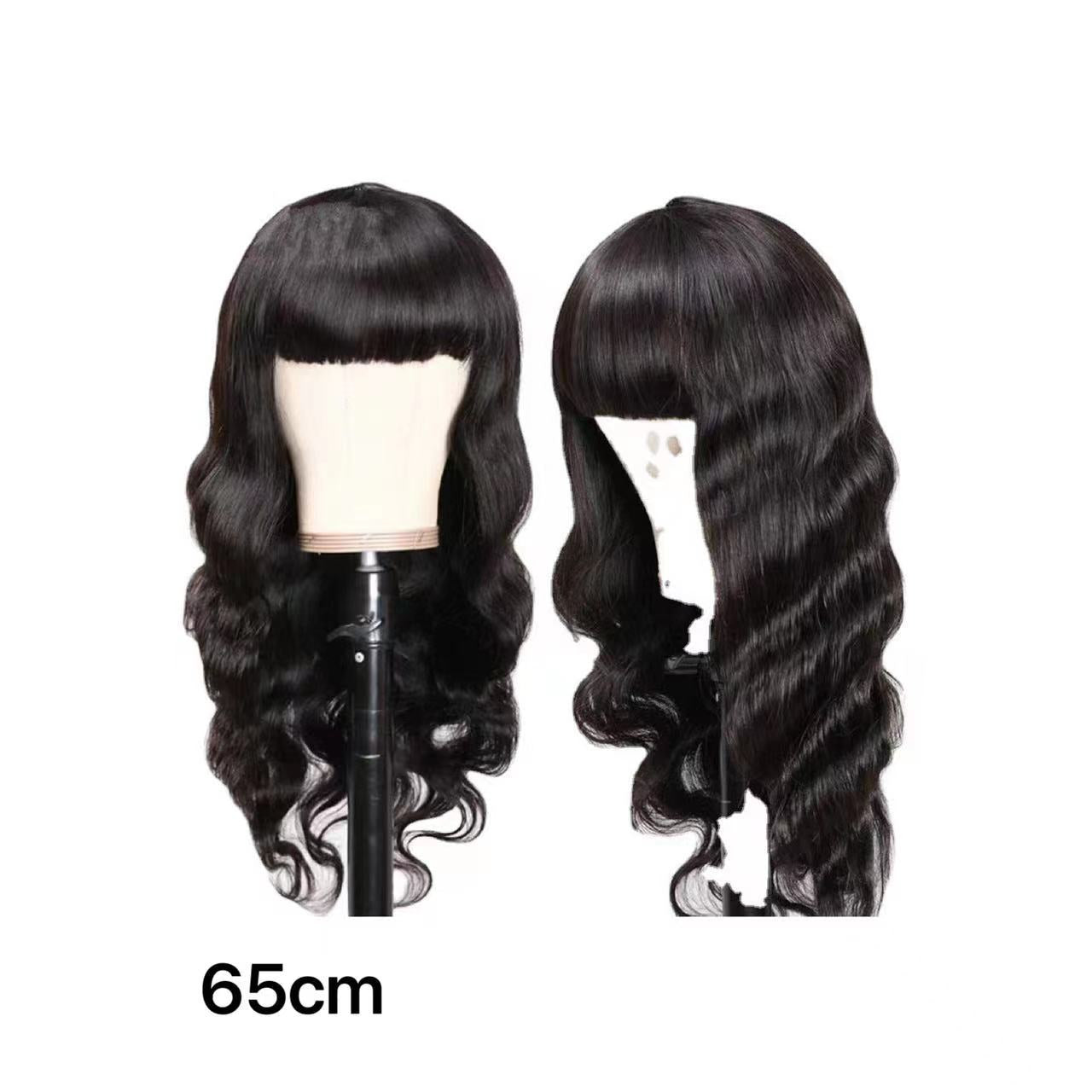 Perruque féminine Air Bangs Long Curly cheveux Big Wave Roll noir Moyen chimique cheveux fibre