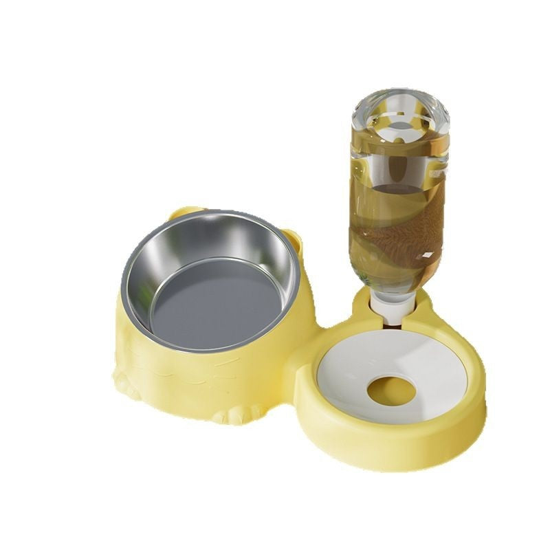 Pet Double Bowl Anti-Tip Cute Steel Food Bowl