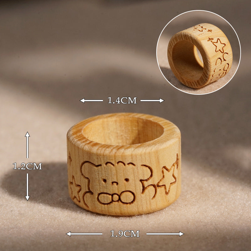 Anneau de niches rétro sculpté en bois