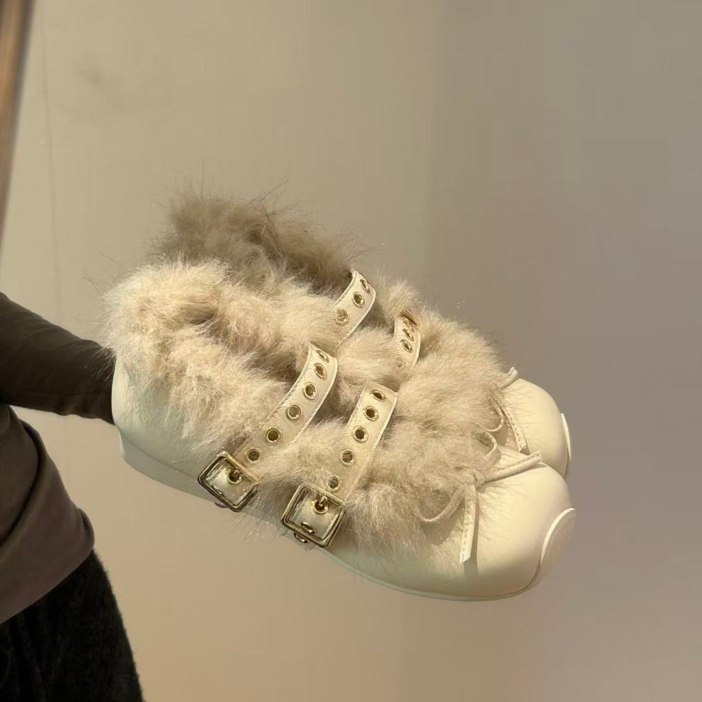 Femmes de style français polaire doublé Mary Janes