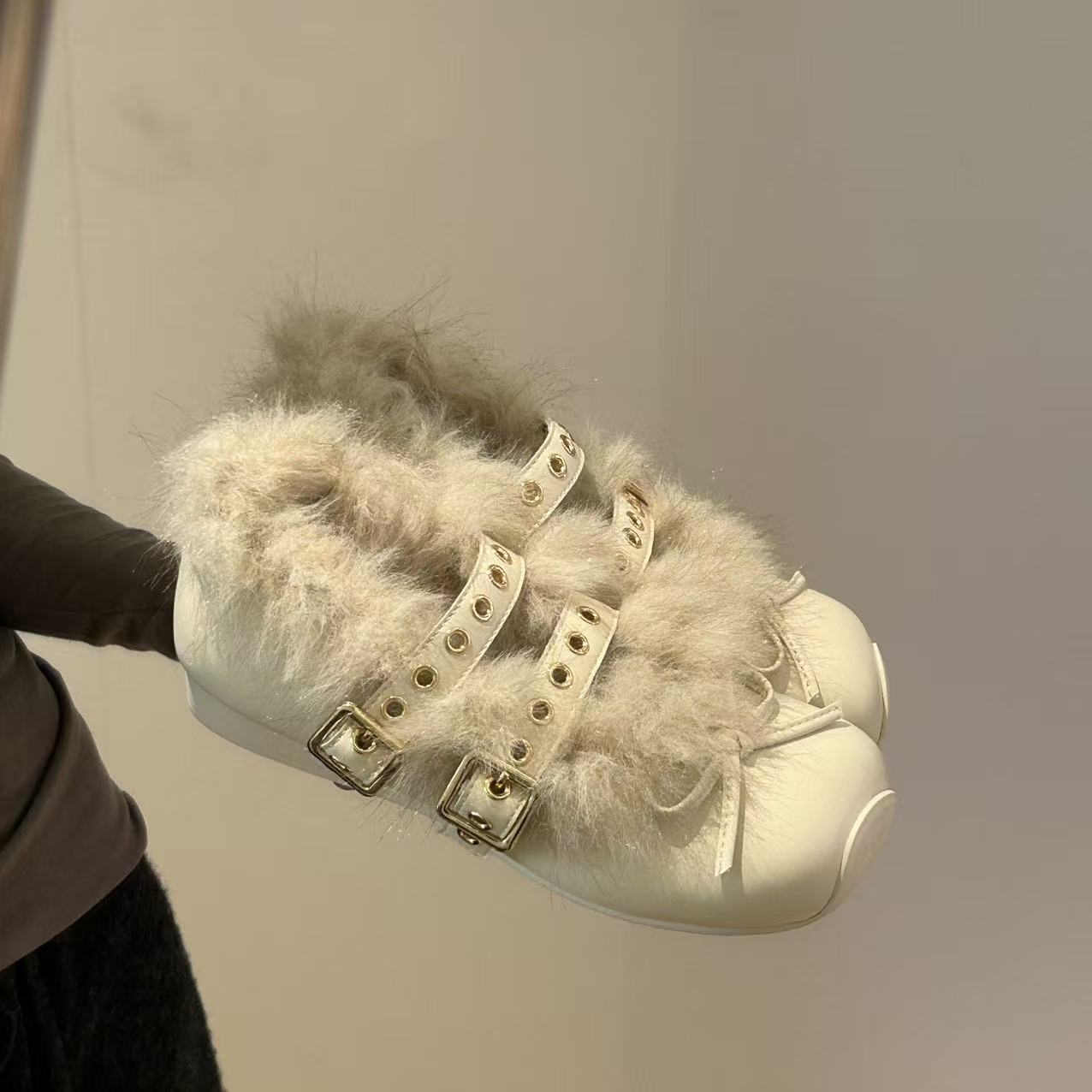 Femmes de style français polaire doublé Mary Janes