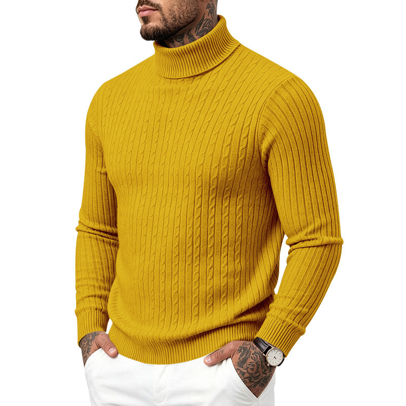 Hommes Col tortueux Slim-Fit Vertical-Stripe Chandail occasionnel à manches longues