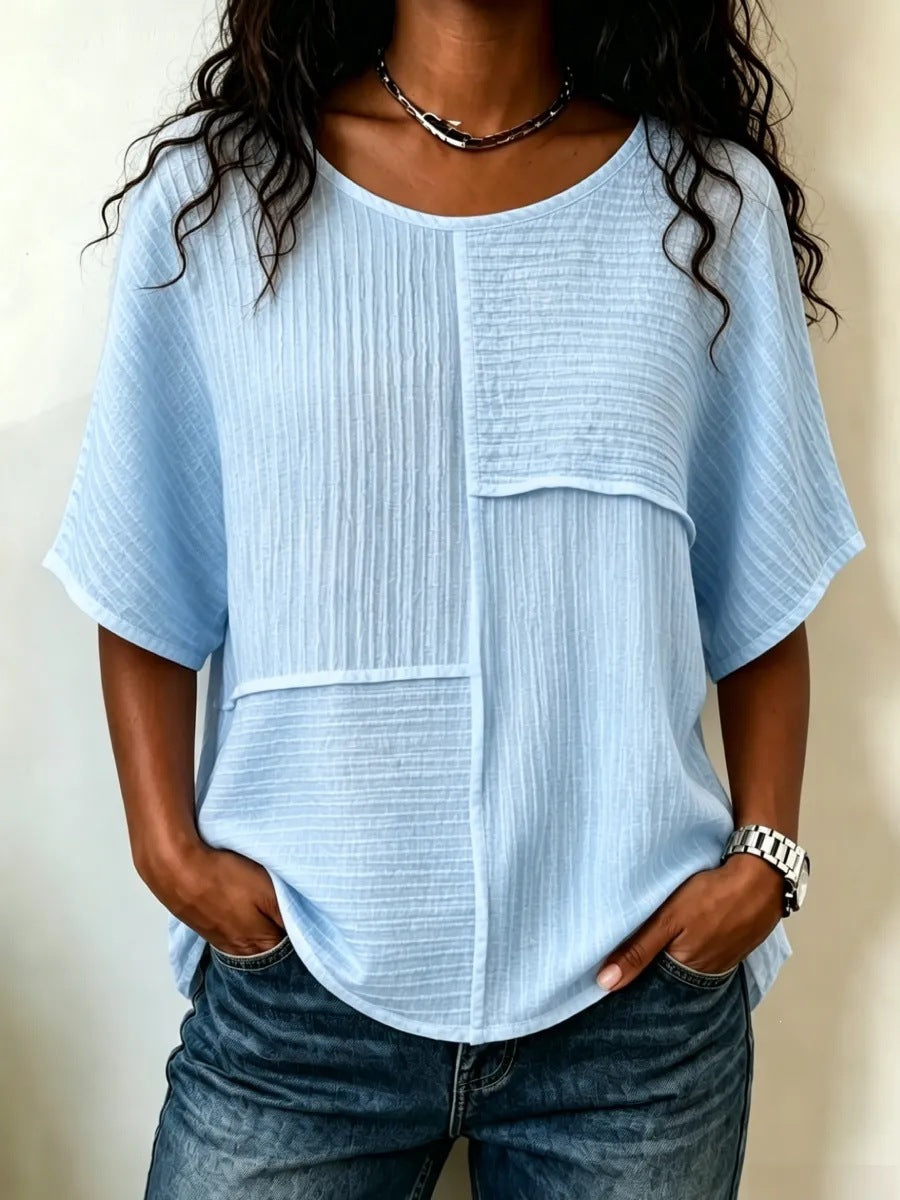 Femmes Casual Patchwork Haut à manches courtes