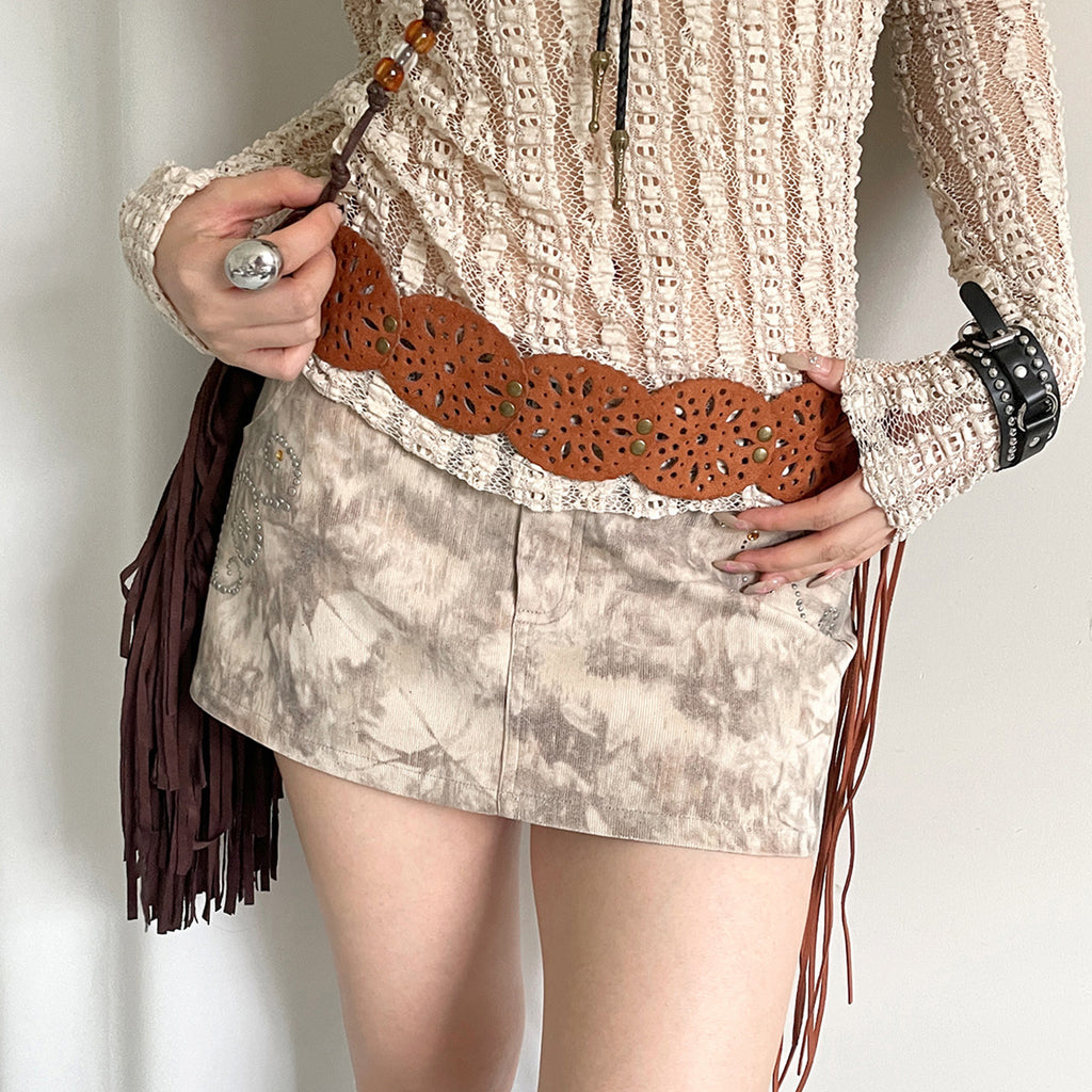 Accessoire de ceinture de denim marron rétro