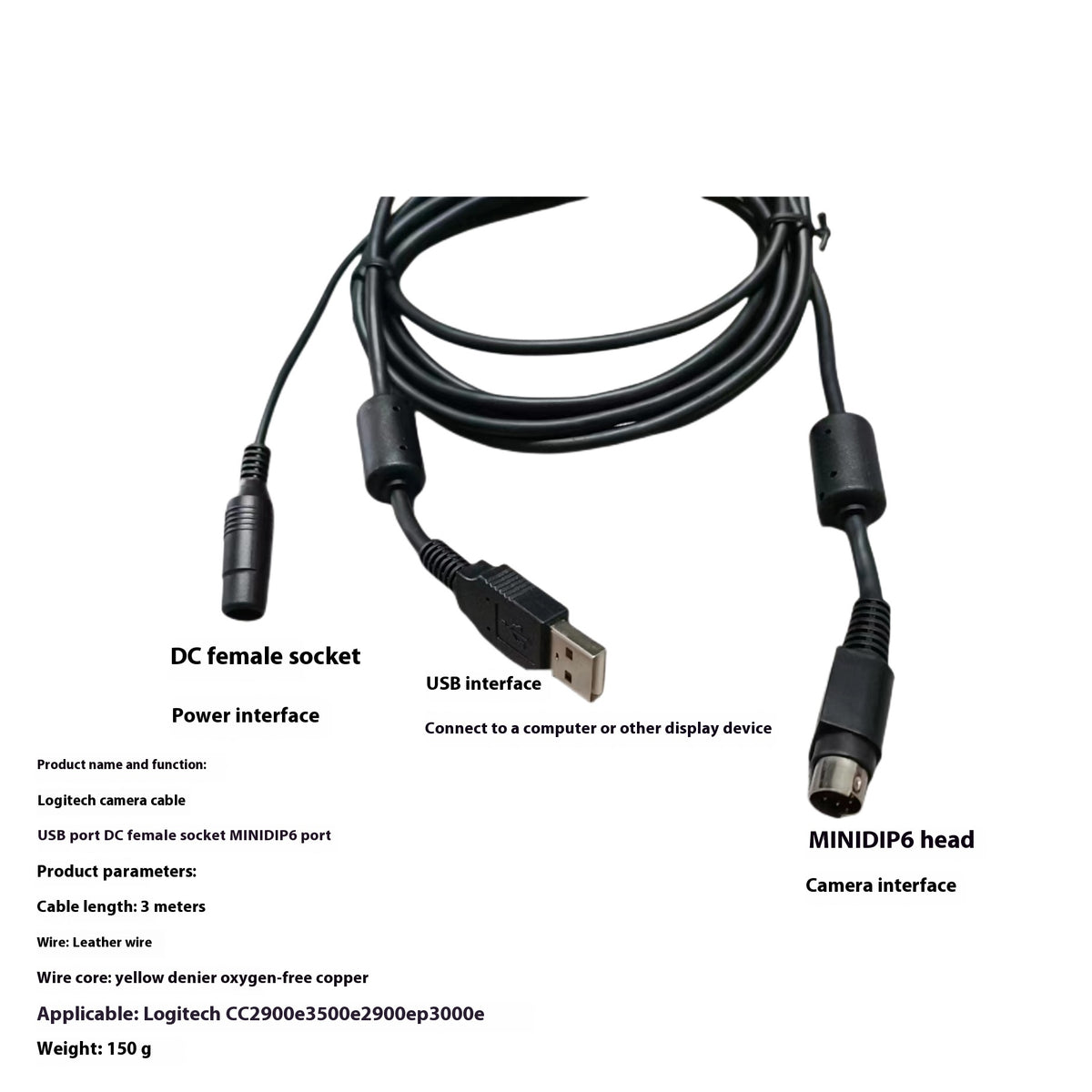 Câble de caméra Cord d'alimentation 3 M