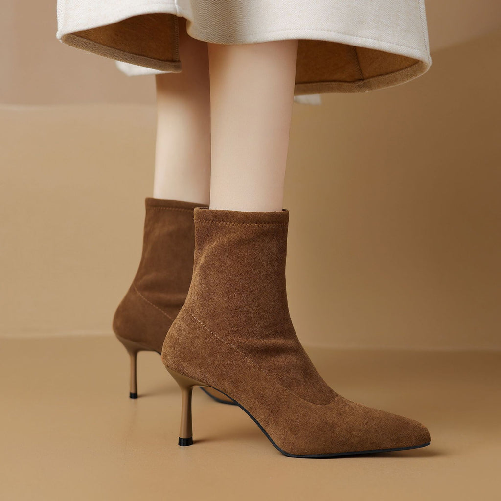 Bottes élégantes à pointe pointue de style français Stretch Slim-fit