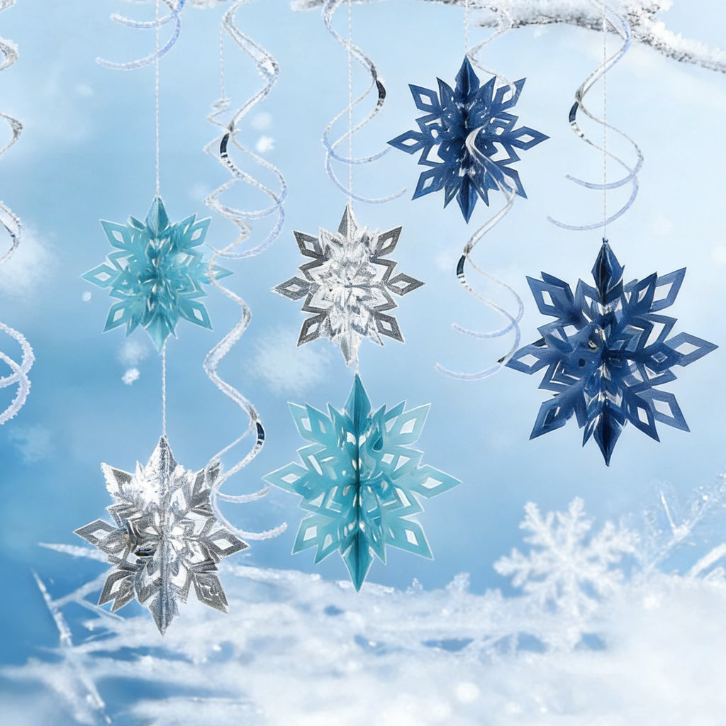 Ensemble de décoration de flocons de neige en argent – 18 Élégantes doubles spirales et 1 grand flocon de neige 3D pour Fès
