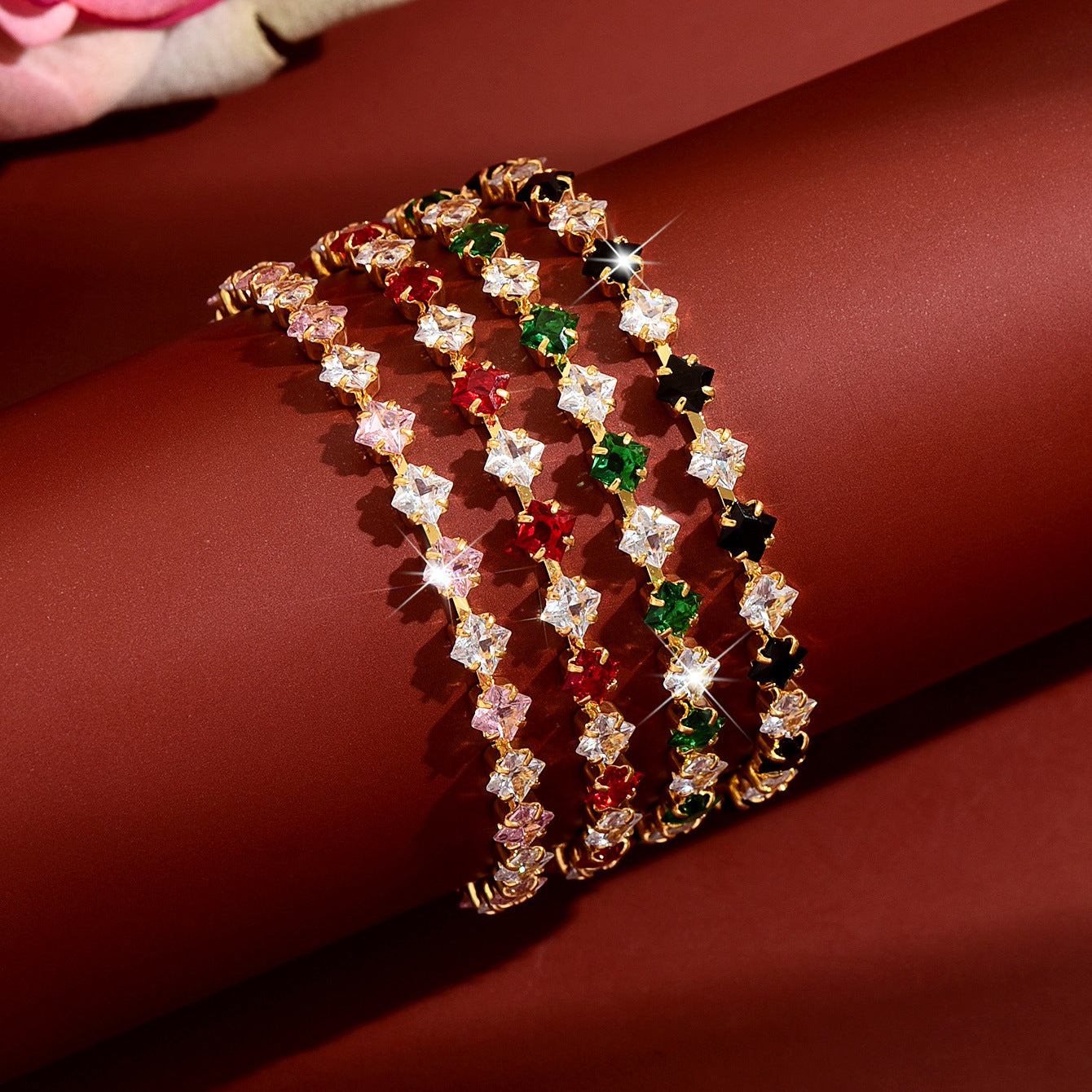 Femmes Multi Couleur Quatre Feuille Clover Bracelet de tennis