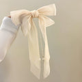 Ethereal Bow Pearl Tassel Clip Cheveux Femmes Ribbon Updo Élégant ressort Clip Cheveux Accessoire