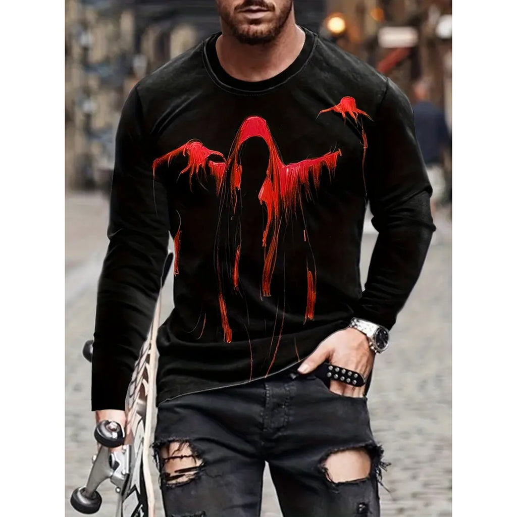 T-shirt retro homme 3D Imprimé Street Hip-hop Col rond Col rond Manches longues