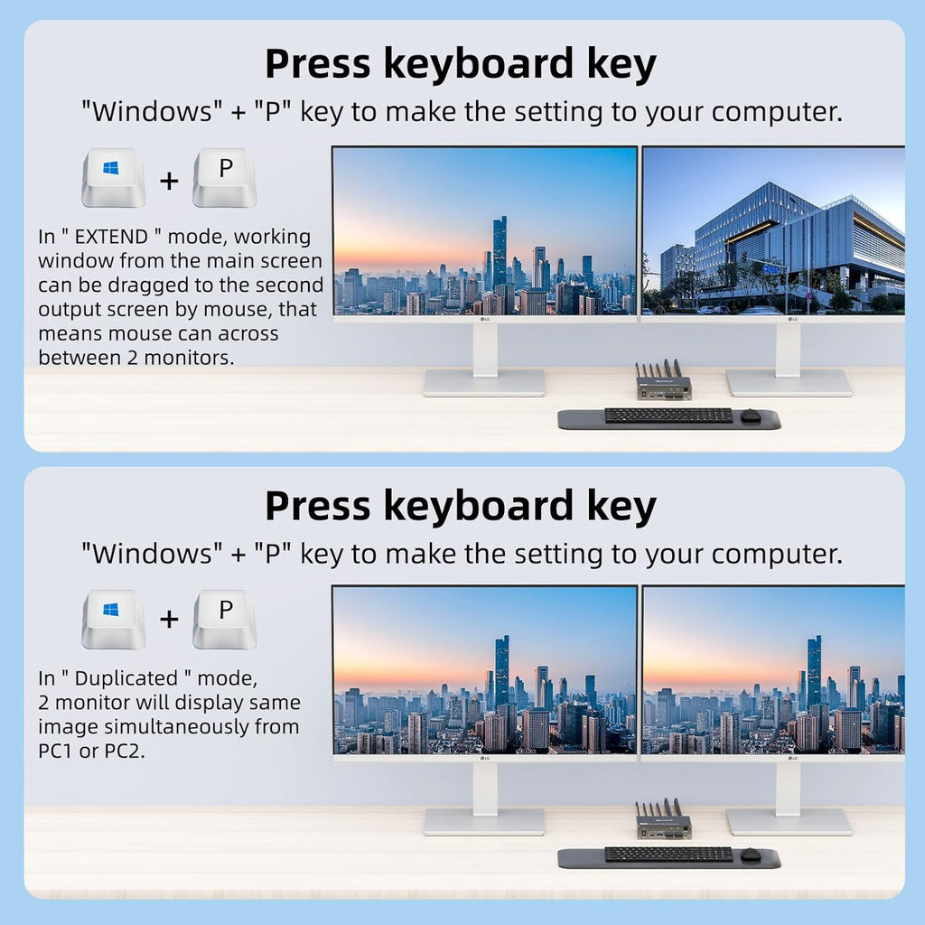 2-Monitor 2-Computer USB Dual-Monitor USB 30 USB Type-C KVM Interrupteur