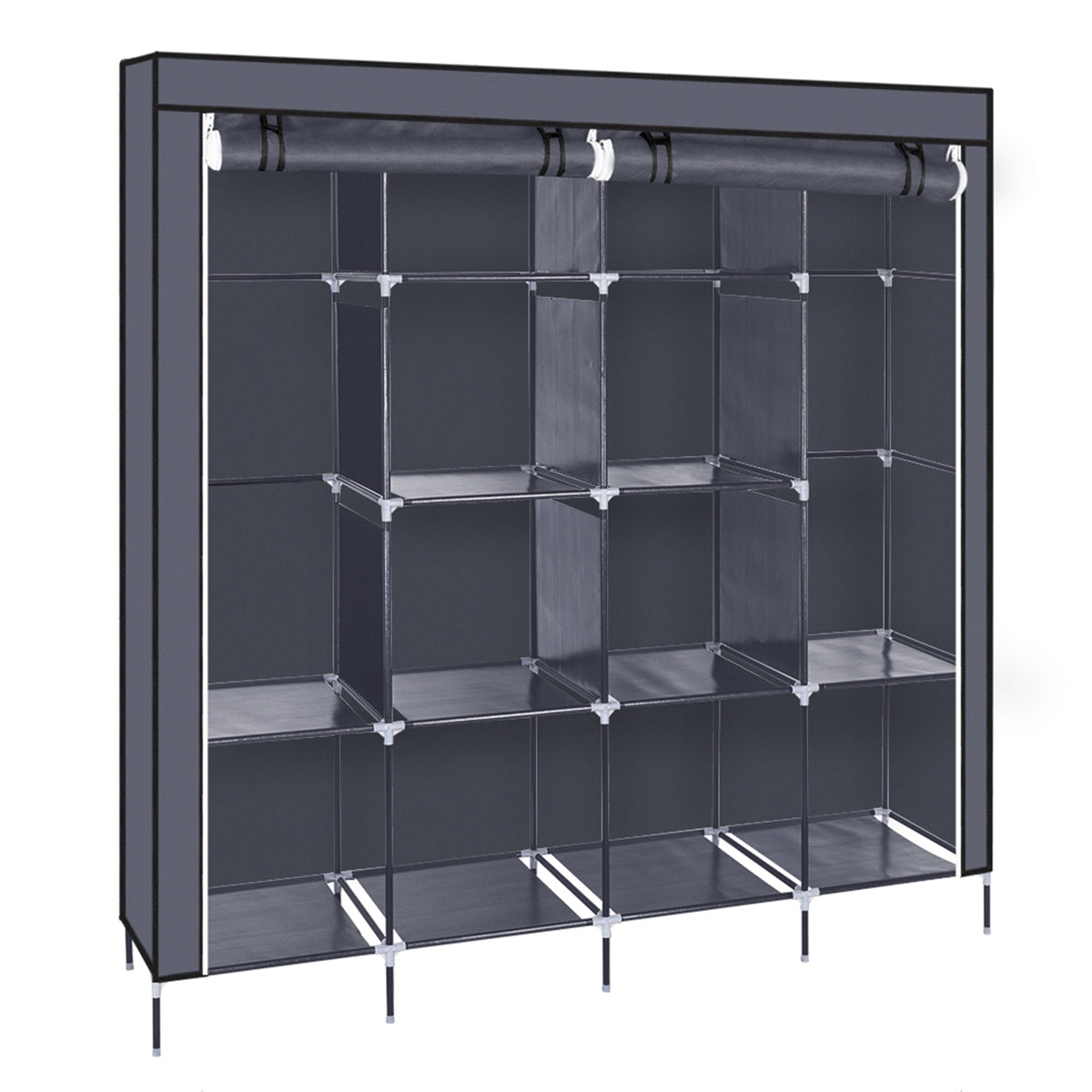 Rangement d'armoire portable de 67 pouces Sac de rangement 12 étagères 4 poches latérales Gr