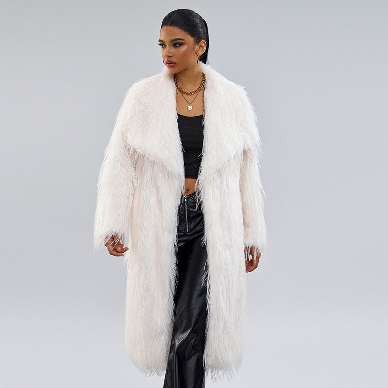 Collar Artificial Fur Top Fur Coat Tempérament de style long pour la navette