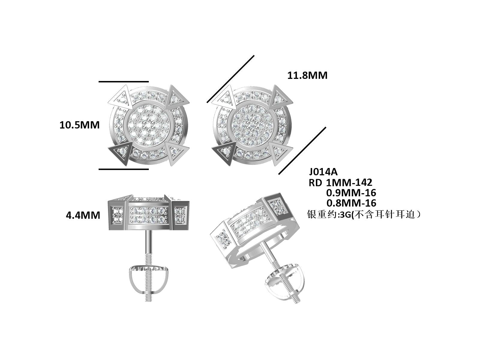 S925 Argent Sterling 174pcs D Couleur VVS1 Moissanite Boucles d'oreilles géométriques 3g Vis retour