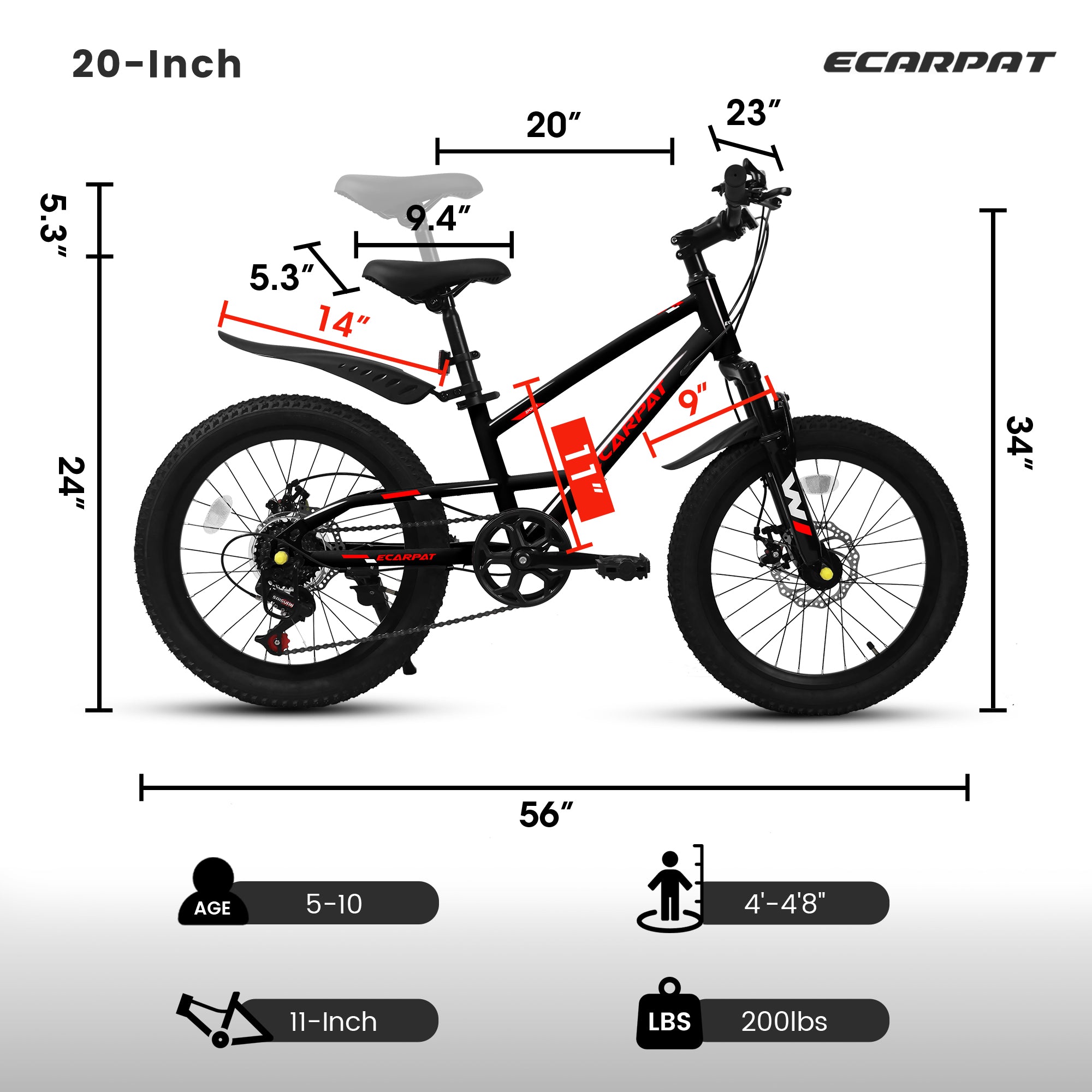 A20184 20 pouces VTT enfants pour garçons et filles