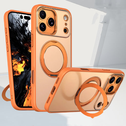 Coque de téléphone pivotant en orange avec support rotatif magnétique à 360 degrés et une peau mate comme F